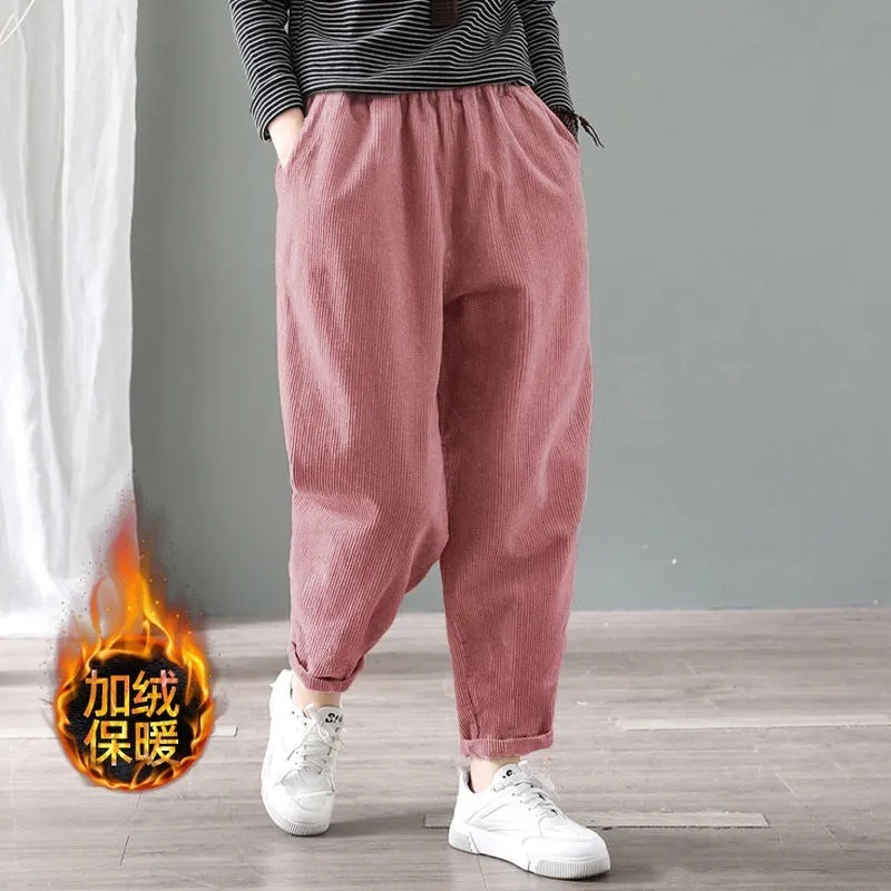 Corduroy Pant Warm - Calças Harem de Corduroy para Mulheres